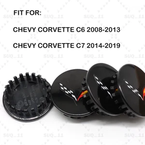 For Corvette C6 08-13 C7 2014-19 Cross Flag 68mm Wheel Center Caps Gloss Black - Picture 1 of 2