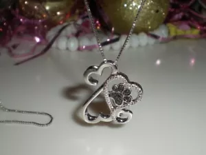 1Ct Round Cut Lab-Created Diamond Open Heart Paw Pendant 14k White Gold Plated - Picture 1 of 2