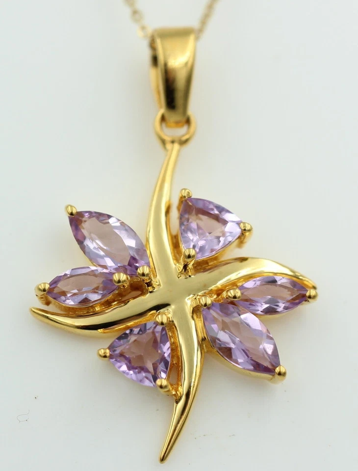 Esclusivo 2,88 Carati Ciondolo Ametista 925 Collier Collana Argento Placcato Oro - Immagine 1 di 4