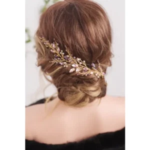 Adornos para el cabello de novia-joyería nupcial colores dorados-piedras en rosa y morado-cabello de novia - Imagen 1 de 3