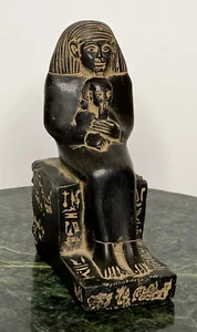 Altägyptische Antiquitäten Statue Isis und ihr Sohn Horus Ägypten schwarzer Stein - Bild 1 von 9