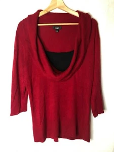 AGB Red Cowl Neck 3/4 Sleeve Sweater, Size L, Length 29.5in - Picture 1 of 6