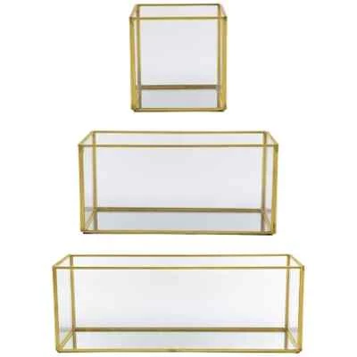 A & B Home Clear/Gold Glass Boxes with Gold Rim - Image 1 of 4