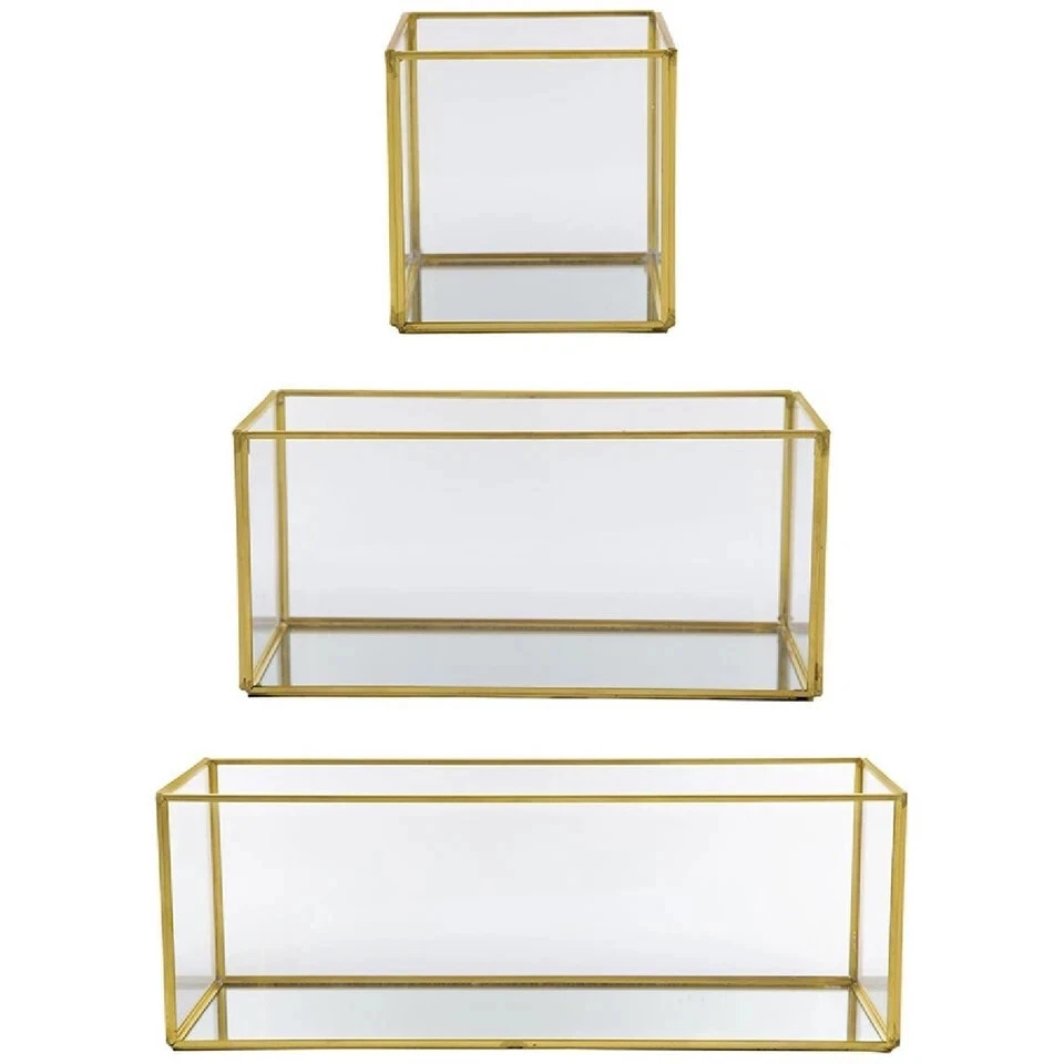 A & B Home Clear/Gold Glass Boxes with Gold Rim - Image 1 of 4