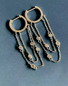 Cervin Blanc Diamond Earrings 18ct White Gold  0.40ct  Long Chain Eternity Hoops - Picture 1 of 12