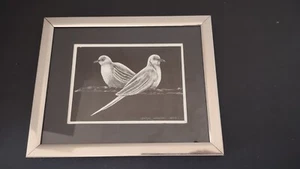 Vintage 1979 Bleistift geätzte Tauben Bild von Jerilyn Wissler signiert gerahmt - Bild 1 von 12