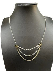Lucky Brand  Multi Layer Necklace Silver Gold Tone Roses Rhinestone Accents 18" - Bild 1 von 8