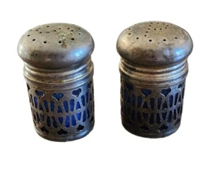Vtg. Silver Cobalt Blue Salt & Pepper Shakers Silver Plate Filigree 2.5"  - Picture 1 of 6