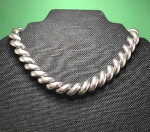 Gestempelt Italien 925 Sterlingsilber Makkaroni Glied Dicke Halskette Halsreif 16,5" 96G - Bild 1 von 18