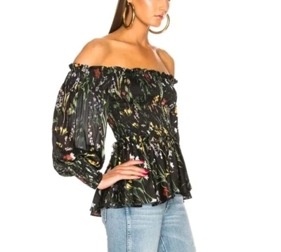 ALEXIS *ELSA* BLUSA NEGRA FLORAL CON HOMBROS DESCUBIERTOS TOP TALLA M Foto 1 de 4