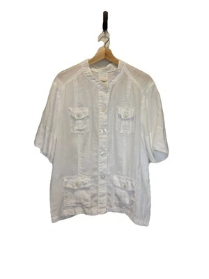 Camisa de mujer vintage Caslon 100 % lino abotonada manga corta con bolsillos Foto 1 de 4