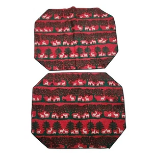 Set of 2 Vintage Christmas Deer Print Placemats Green and Red Table Mats - Picture 1 of 4