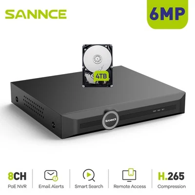 SANNCE 6MP 8CH 8MP POE NVR  Home Video Recorder for  Security Camera System CCTV - Image 1 of 4