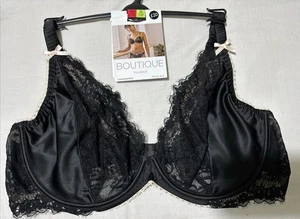 M&S BOUTIQUE SATIN & LACE UNDERWIRED, Non Padded PLUNGE Bra In BLACK Size 40D - Picture 1 of 10