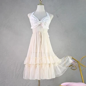 Lolita Lady Girls Lace Skirts Mesh Ruffles Retro Wrap Sarong Sheer Fairy Vintage - Picture 1 of 17