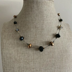 Gray gunmetal black copper faceted glass station bead necklace - Picture 1 of 4