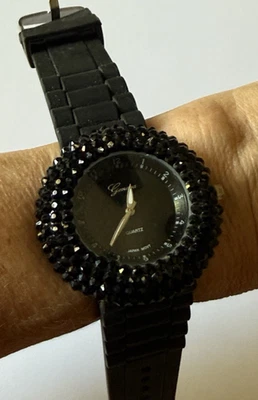 Women's Geneva Quartz Black Watch Rubber or Silicone Black Stones Japan Movt. - Image 1 of 4