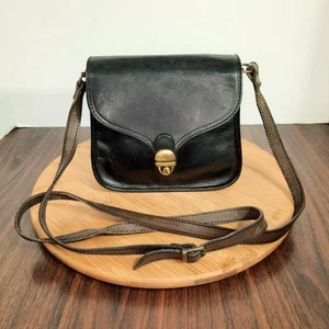 Gianni Conti Bag Black Italian Leather Saddle Style Crossbody Strap Adjustable - Picture 1 of 10