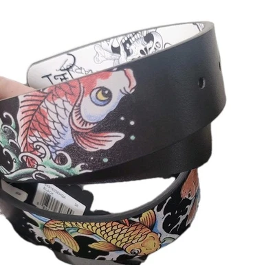 Cinturón Ed Hardy REVERSIBLE 38 Pez Koi Tatuaje Calaveras Vanguardistas ENVÍO RÁPIDO  Foto 1 de 4