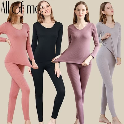 Damen Thermo-Unterwäsche Set Warm Langarm Lange Unterhose Mittel Kragen Sexy - Bild 1 von 4