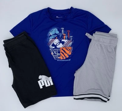 Lote de 3 Pantalones Cortos de Malla OshKosh Under Armour Azul Camiseta Pantalones Cortos Negros para Niños Talla 7 Foto 1 de 4