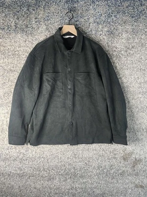 ZARA Man Jacket Mens Large Dark Olive Faux Suede Overshirt Button Front Pockets - Image 1 of 4