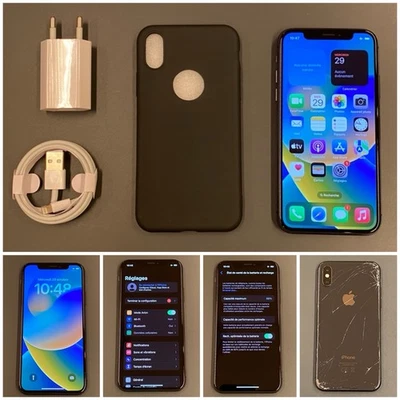 Apple iPhone X 64 (Débloqué) +Accessoire NEUF +Câble NEUF +fissure +BATTERY🔋88% - Photo 1/4