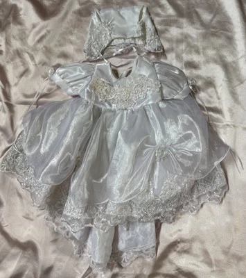 Vestido De Colección Little Diana Bebé Infantil Niña Blanco Volantes Lentejuelas Con Sombrero 3-6 Meses Foto 1 de 4