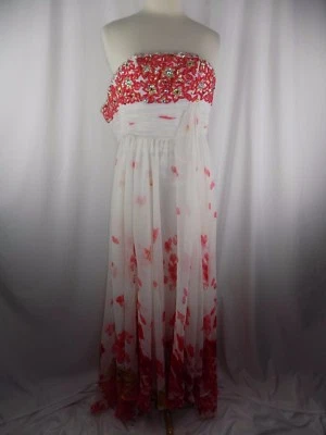 Vestido de Noche Tony Bowls LeGala Talla 0 Sin Tirantes Naranja Blanco Floral Lentejuelas Foto 1 de 4