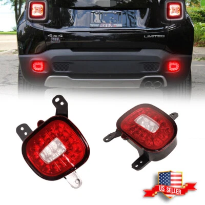 3D LED Rear Bumper Reflectors Fog Tail Backup Lights For 2015-2022 Jeep Renegade - Image 1 of 4