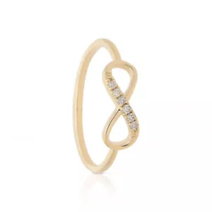 Anello Nodo Infinito Diamante Amore Infinito Oro 14K 0,04 Ct. Autentico Taglia - da 3 a 8 US - Foto 1 di 8