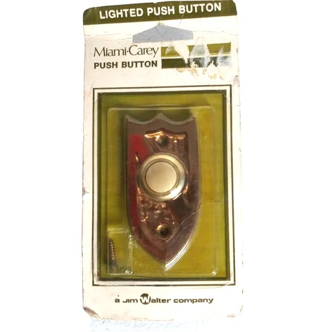 NOS Mid-Century Miami-Carey Brass Shield Heraldic Emblem DOORBELL BUTTON #M92L Cover