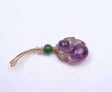 1900's Chinese Lavender Amethyst Crystal Carved Peach Pendant Toggle Seed Pearl
