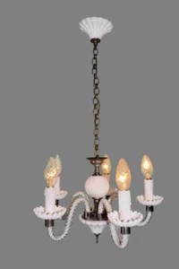 Vintage White Opaline Chandelier with 5 Lights Ceiling Fixture - Picture 1 of 8