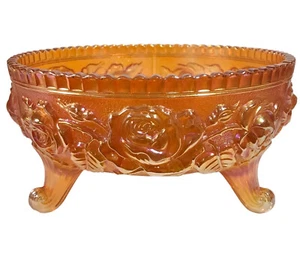 Tazón de vidrio Imperial Carnaval caléndula ensalada caramelo patas rosa iridiscente vintage - Imagen 1 de 8