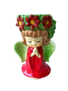 Vtg Lefton Angel Praying Christmas Candle Holder! RED ROBE! 4" TALL! JAPAN! - Picture 1 of 5