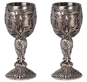 Sacred Cat Goblet Set of 2, Feline Familiar, Chalice Cup Gothic, Alchemy England - Picture 1 of 7