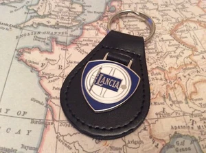 LANCIA ENAMEL Quality Black Real Leather Keyring 1 - Picture 1 of 3