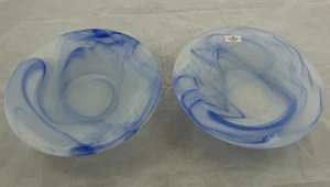 Vintage Art Blue Swirl Glass Ambiente Zwiesel Germany Rimmed Soup  Bowl Set of 2 - Picture 1 of 6