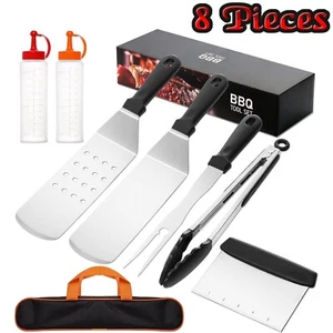 8 Pieces Griddle Accessories Kit Outdoor Camping Flat Top BBQ Grill Tools Set - Picture 1 of 7