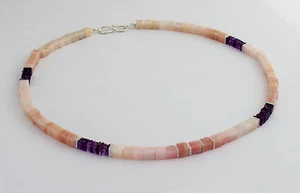Andenopal mit Amethyst Kette Edelsteinkette Quader 925 Silber Rosa-Lila Collier - Picture 1 of 1