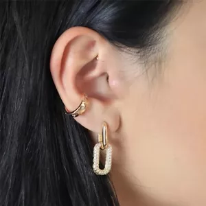 9K REAL GOLD FILLED HOOP EARRINGS MADE WITH SWAROVSKI CRYSTALS STYLE B T2:6 - Picture 1 of 8