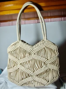 LONDON KAYE Hand Made Buff Beige Bohemian 15"W  Macrame Shoulder Purse/Tote - Picture 1 of 1