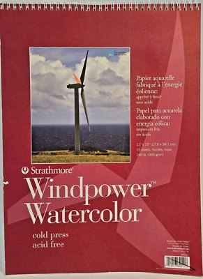 Strathmore Windpower Watercolor Paper Pad 11x15 w 15 Sheets 140 lb Spiral Bound - Image 1 of 3