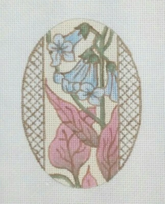 Needlepoint handpaint canvas FLORAL FILAGREE Oval flowers foilage 24m 1.25x3.25" - Image 1 of 4