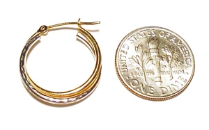 Pendiente de aro doble cruzado de 2 tonos RALPH LAUREN 3/4" ORO 14k ORO .49 gramos - Imagen 1 de 3