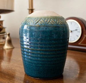 Unique Handmade Pottery Vase SIGNED Blue Beige  - Picture 1 of 4