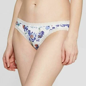 Auden Women's Cotton Bikini with Lace -Blue Floral Medium - Picture 1 of 4