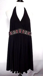 NWT White House Black Market Halter Dress Size 0 Black Beaded Empire Waist $138 - Picture 1 of 5