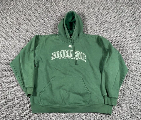 VTG Starter Michigan State Spartans Hoodie Adult XL Green Embroidered Sweatshirt Cover